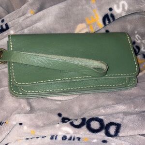 Portland Leather Green Wristlet Clutch